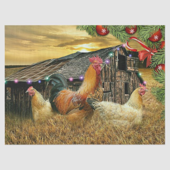 Papel De Seda Navidades Rooster Hen Barn Coop Farm (Anverso)