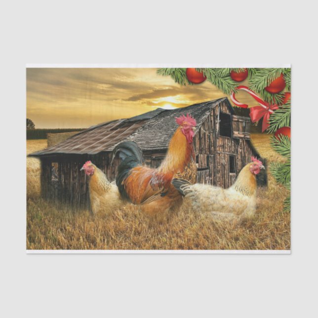 Papel De Seda Navidades Rooster Hen Barn Coop Farm (Anverso)