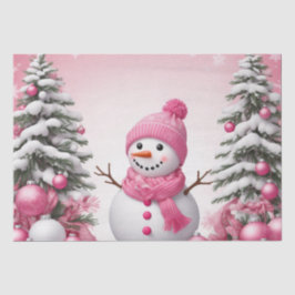 Papel De Seda Navidades rosados bonitos Snowman y árboles