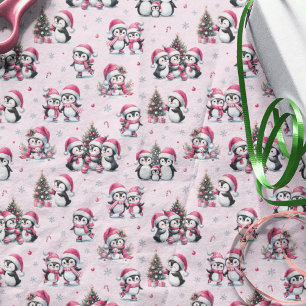 Papel De Seda Navidades rosados del patrón de los pingüinos pequ