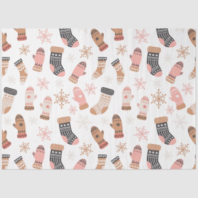 Papel De Seda Navidades rosados delgados calcetines copos de nie (Anverso)