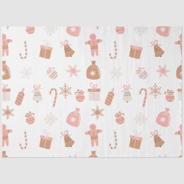 Papel De Seda Navidades rosados deliciosos pan de jengibre copos (Anverso)