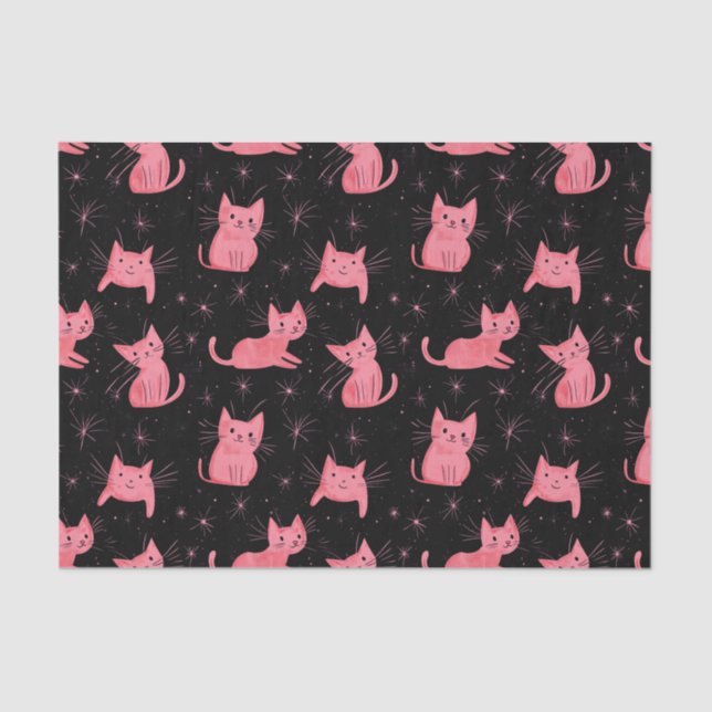 Papel De Seda Navidades rosados gatos en negro (Anverso)