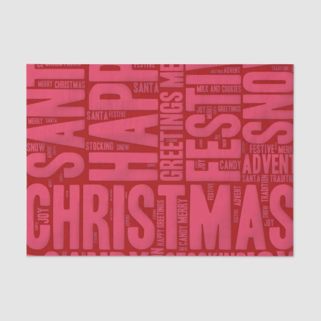 Papel De Seda Navidades rosados y rojos Word Art (Anverso)