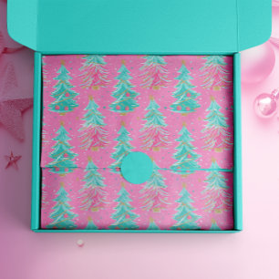 Papel De Seda Navidades rosas y de menta dan árboles