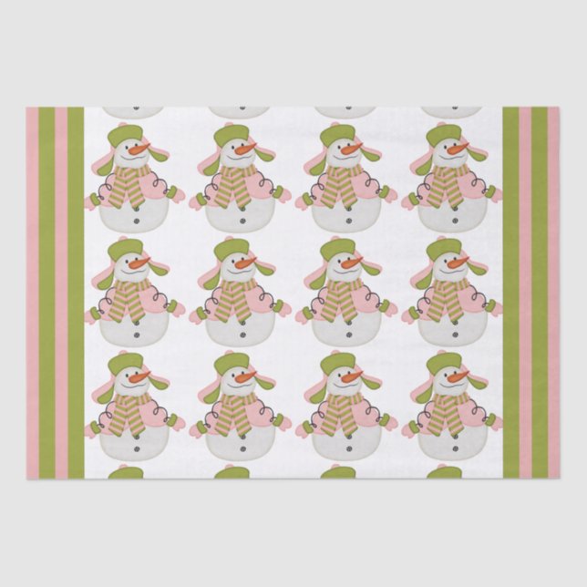 Papel De Seda Navidades rosas y verdes Snowman (Anverso)