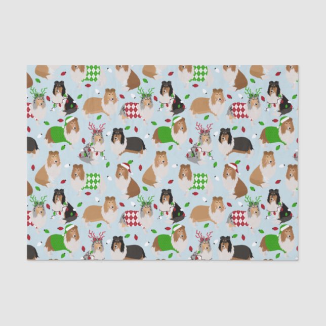 Papel De Seda Navidades Rough Collie Tissue Paper (Anverso)