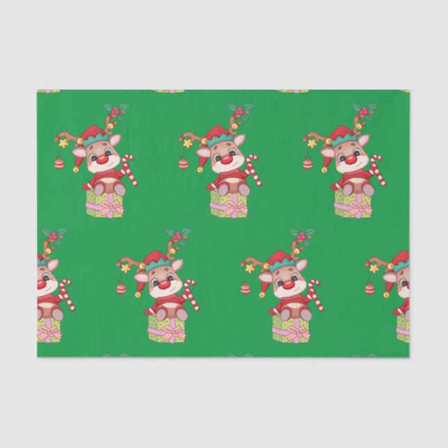 Papel De Seda Navidades Rudolph Red Nose Reindeer sentado Regalo (Anverso)