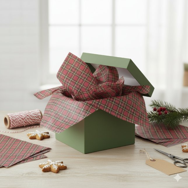 Papel De Seda Navidades rusos festejan Red Tartán Plaid (Rustic Christmas Holiday Red Tartan Plaid Tissue Paper)