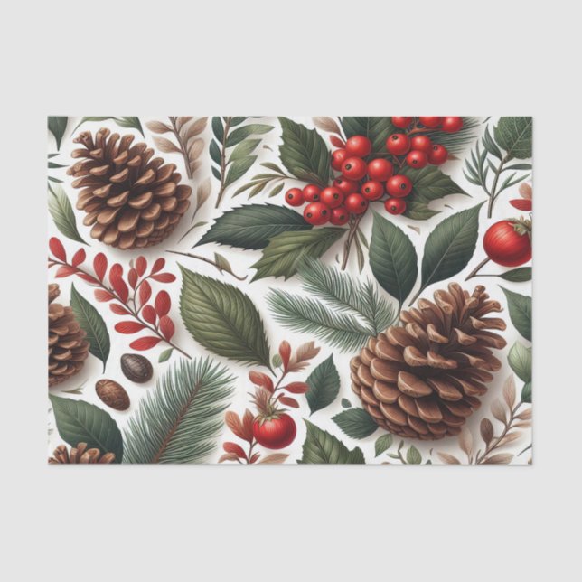 Papel De Seda Navidades Rústicos de Pinecone (Anverso)