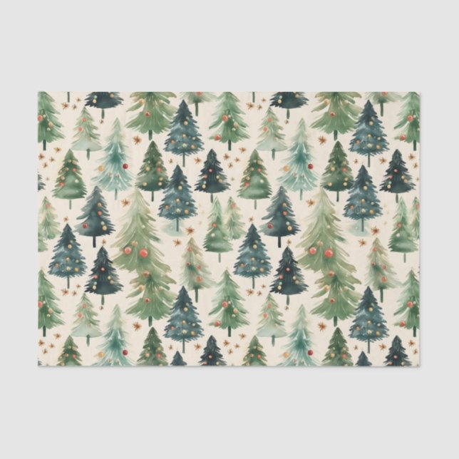 Papel De Seda Navidades Rústicos Pinos Forestales (Anverso)