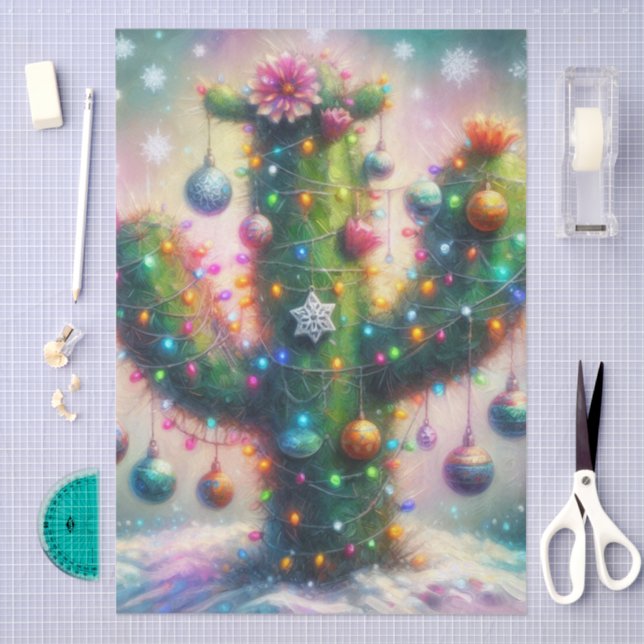 Papel De Seda Navidades Saguaro Cactus Whimsical Decoupage (Artesanía)