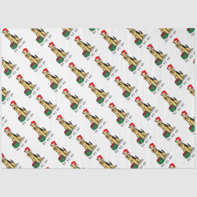 Papel De Seda Navidades Santa Airedale Terrier HO HO Cute (Anverso)
