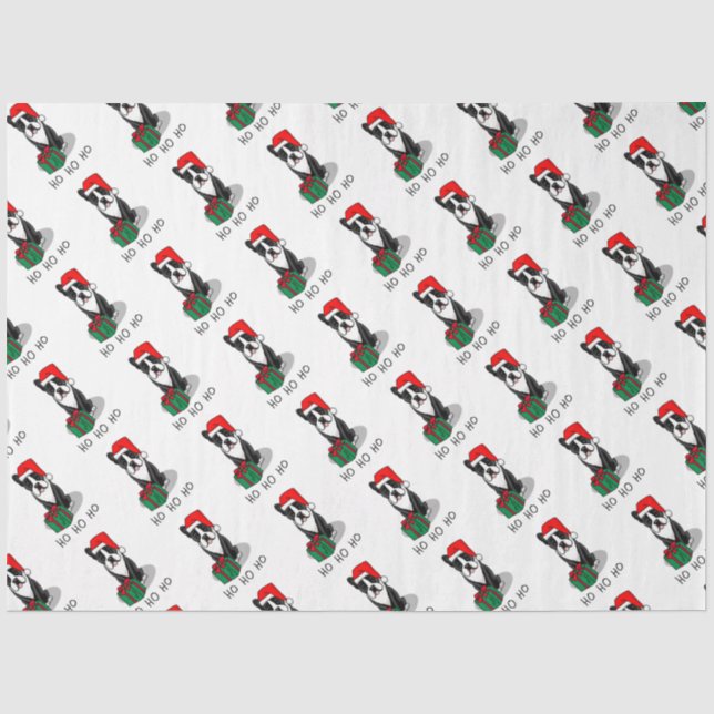 Papel De Seda Navidades Santa Boston Terrier (negro) (Anverso)