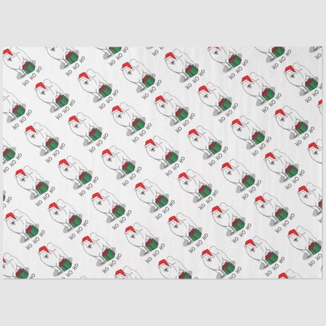 Papel De Seda Navidades Santa Claus Gorra Samoyed Dog Cute (Anverso)