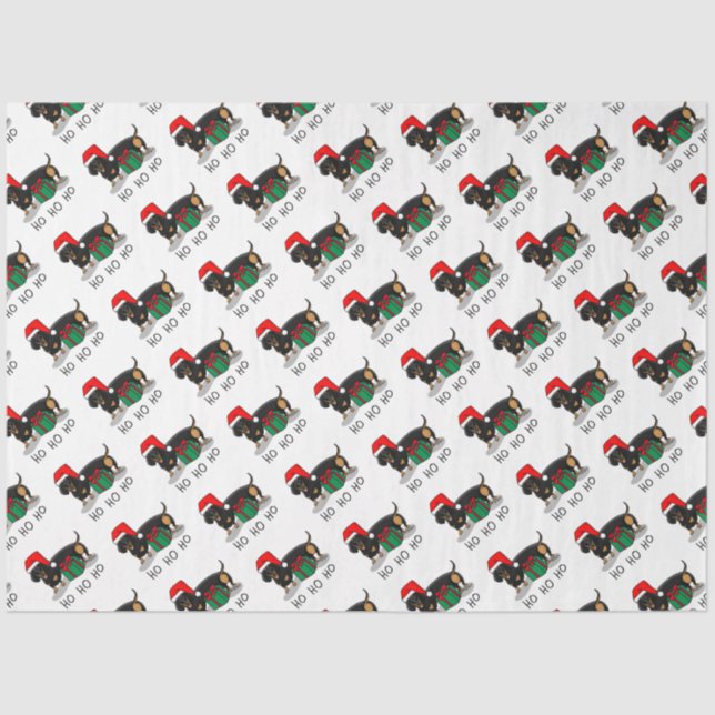 Papel De Seda Navidades Santa Dachshund (S black & tan) Gracioso (Anverso)