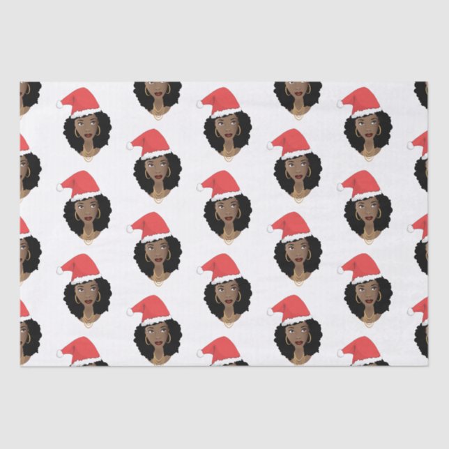 Papel De Seda Navidades Santa Hat, mujer negra, pelo natural (Anverso)