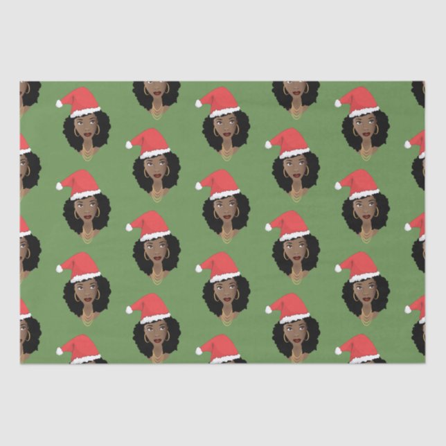 Papel De Seda Navidades Santa Hat, mujer negra, verde (Anverso)