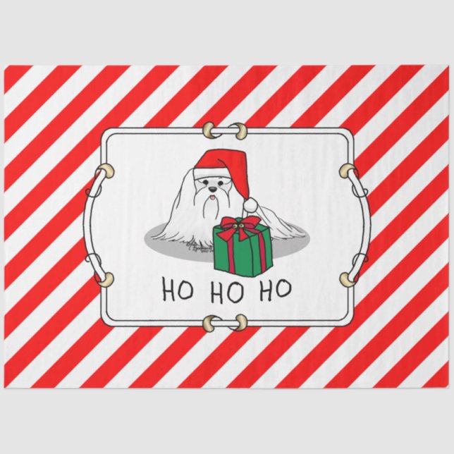 Papel De Seda Navidades Santa Hat Perro maltés Cute gracioso (Anverso)