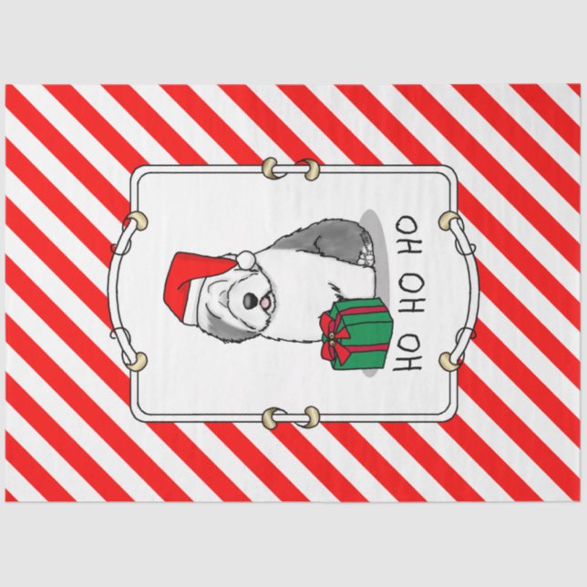 Papel De Seda Navidades Santa Old English Sheepdog (Gris 1) Cute (Anverso)