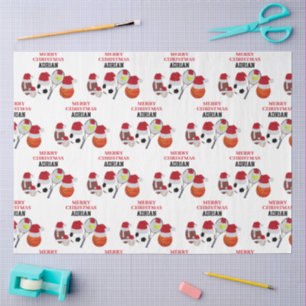 Papel De Seda Navidades Santa Sports Balls Nombre personalizado