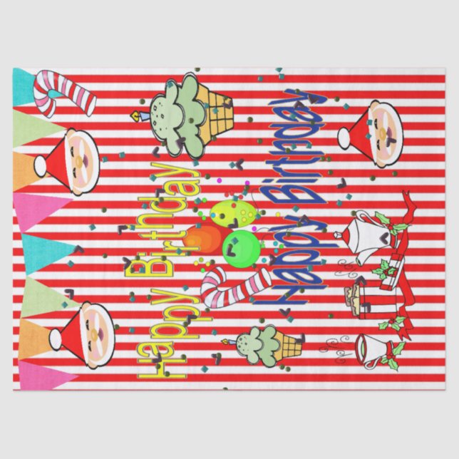 Papel De Seda Navidades Santa Tissue Paper feliz cumpleaños (Anverso)