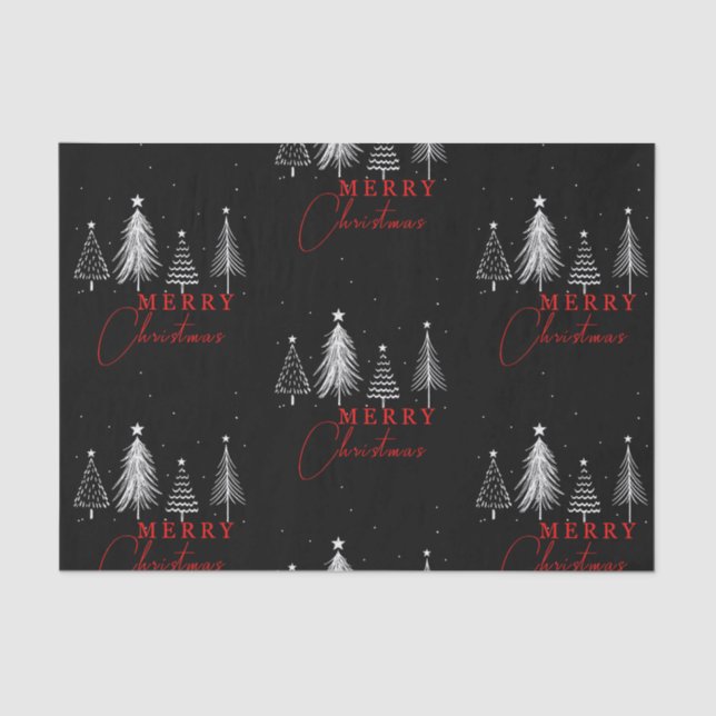 Papel De Seda Navidades Sencillos Elegantes Pine Tree | Negro (Anverso)