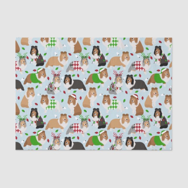 Papel De Seda Navidades Sheltie Shetland Sheepdog Tissue Paper (Anverso)