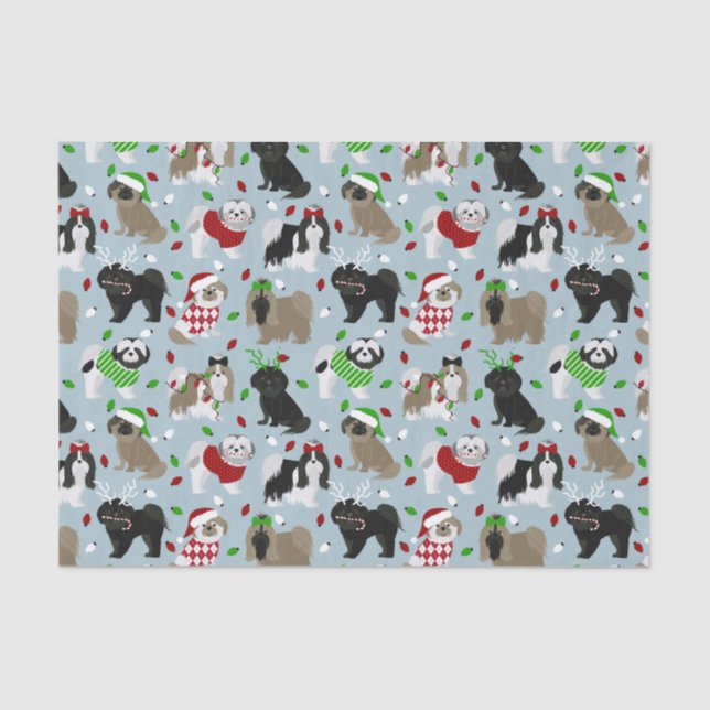 Papel De Seda Navidades Shih Tzu Dogs Tissue Paper (Anverso)