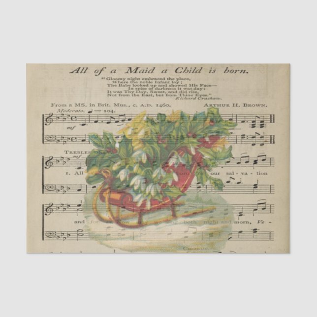 Papel De Seda Navidades Sleigh Music Sheet Sed Decoupage (Anverso)