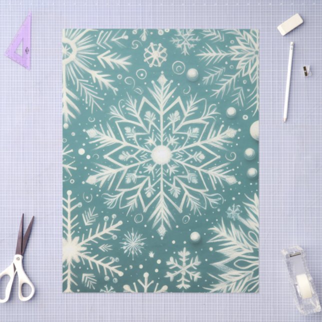 Papel De Seda Navidades Snowflakes Nieva Decoración Blanca Verde (Artesanía)