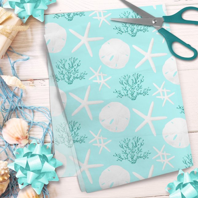 Papel De Seda Navidades Starfish Sand Dollar Beach Aqua Blue (Subido por el creador)