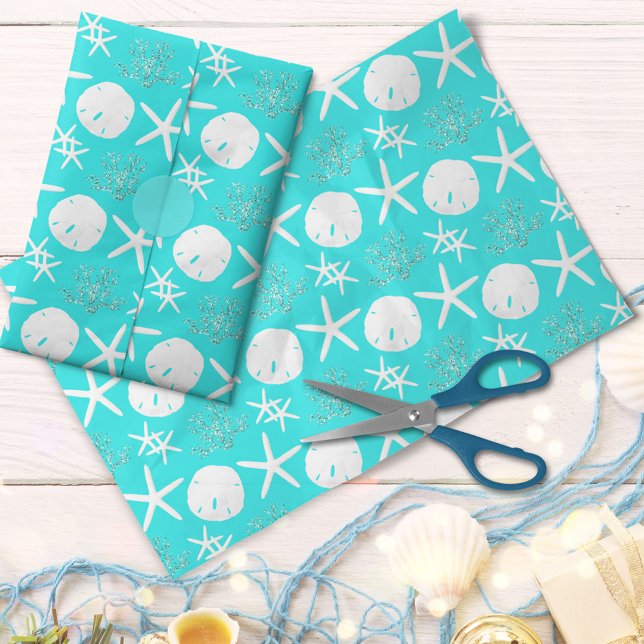Papel De Seda Navidades Starfish Sand Dollar Beach Aqua Blue (Subido por el creador)
