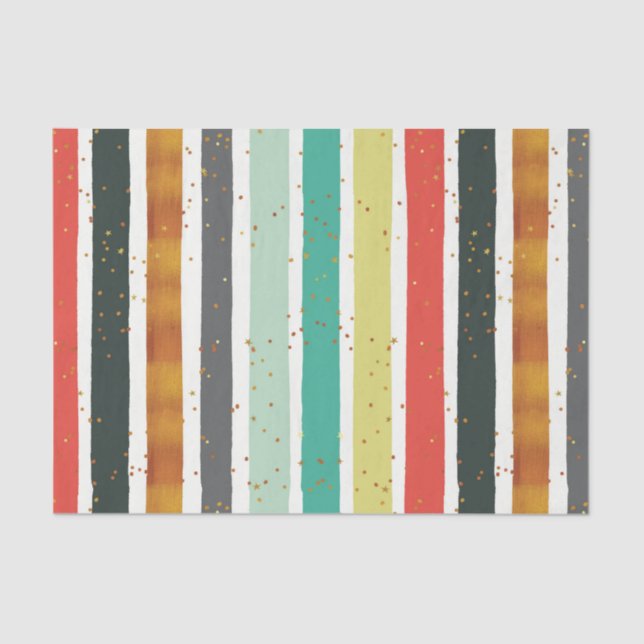 Papel De Seda Navidades Stripes Patrón Espinillas de Oro (Anverso)