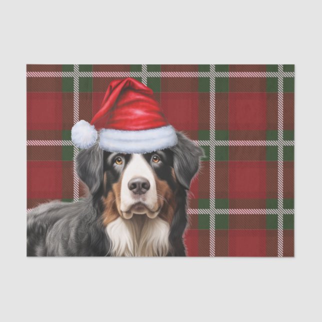 Papel De Seda Navidades Tartan Plaid y Perro de Montaña Bernés (Anverso)