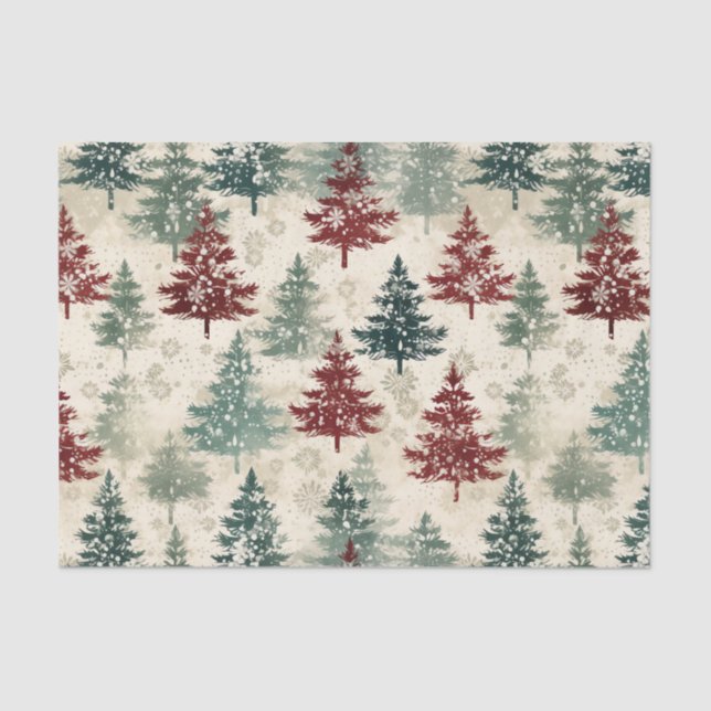 Papel De Seda Navidades Tartán y árboles sin mar (Anverso)