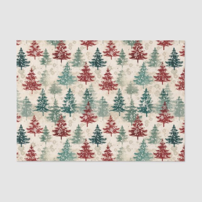 Papel De Seda Navidades Tartán y árboles sin mar (Anverso)