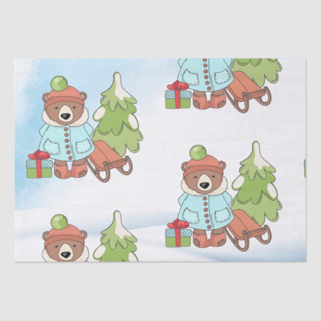 Papel De Seda Navidades Teddy Bear Pareja con Regalo (Anverso)