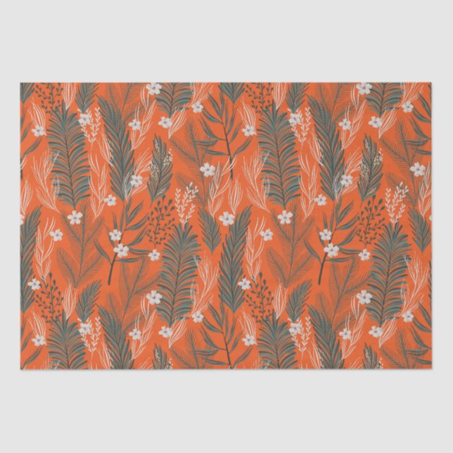 Papel De Seda Navidades tema patrón vegetación flores blancas (Anverso)