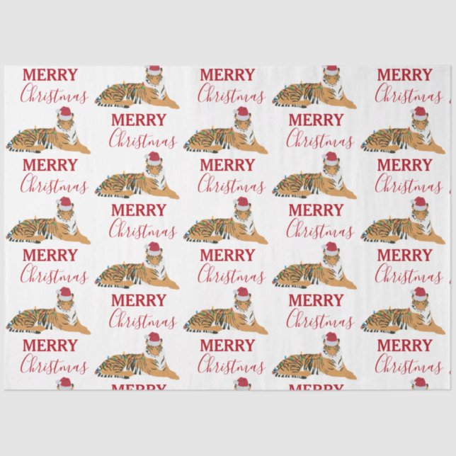 Papel De Seda Navidades tigre, animal gracioso con Santa Hat (Anverso)
