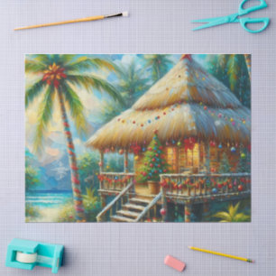 Papel De Seda Navidades Tropical Hut Palm Tree Beach Decoupage