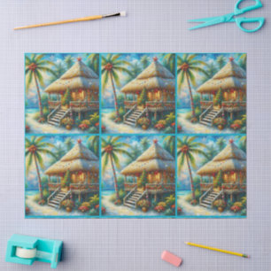 Papel De Seda Navidades Tropical Hut Palm Tree Decoupage