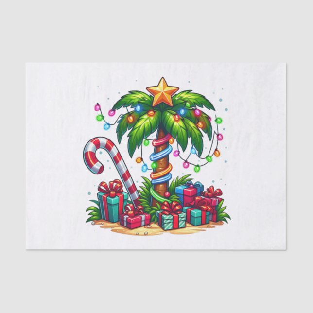 Papel De Seda Navidades tropicales arbol de palmas de vacaciones (Anverso)