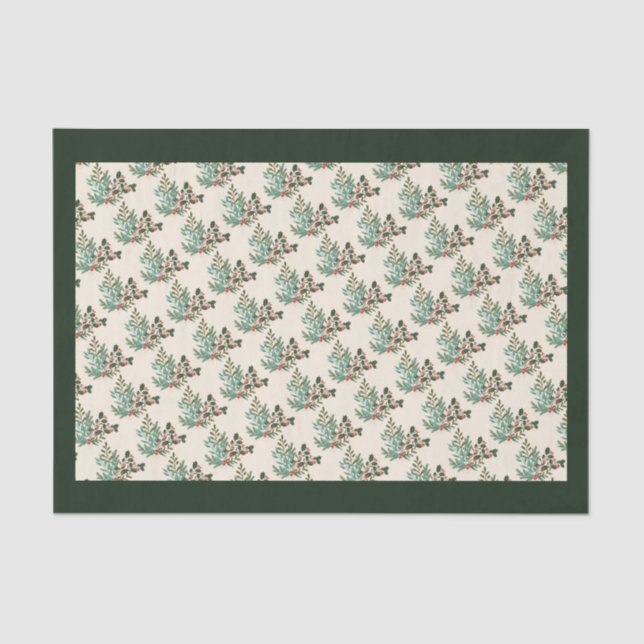 Papel De Seda Navidades únicos de vacaciones botánicas verdes cl (Anverso)
