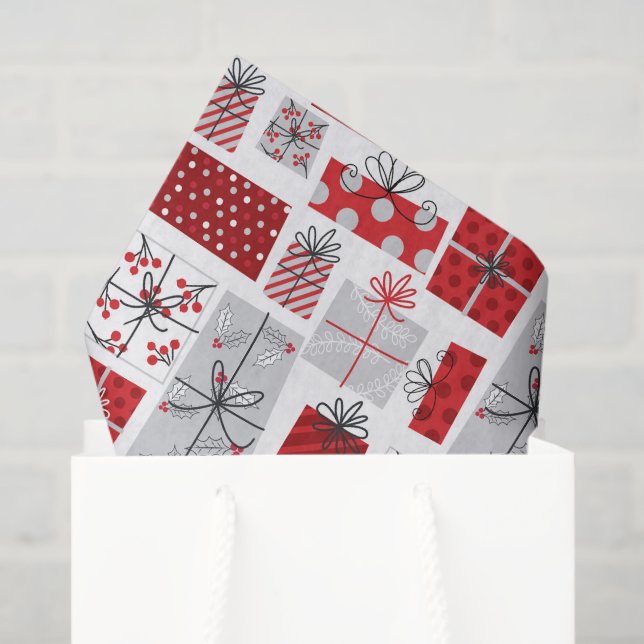 Papel De Seda Navidades Vacaciones Regalos Modernos de Plata Roj (Bolsa de regalo)