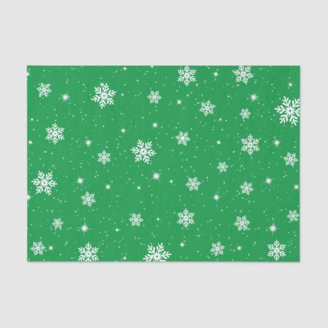 Papel De Seda Navidades verdes: Patrón de copos de nieve (Anverso)