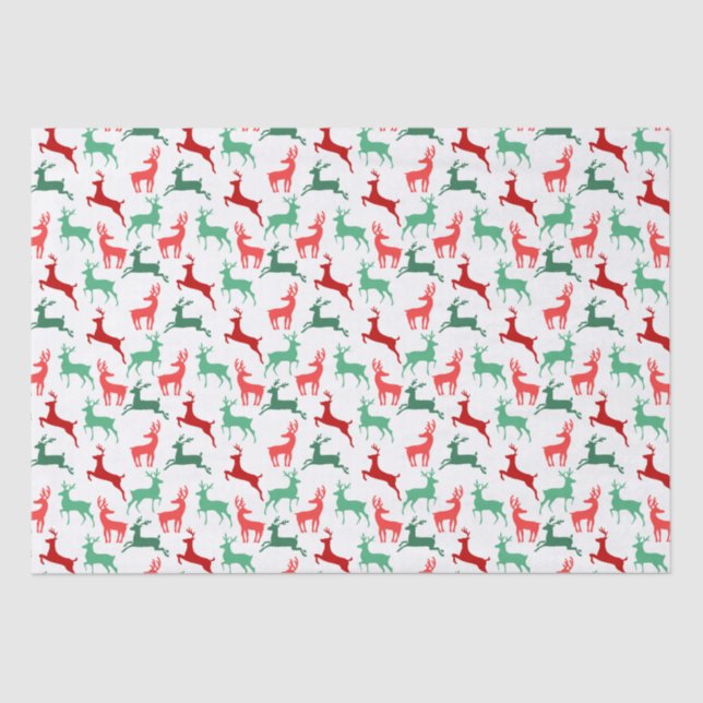 Papel De Seda Navidades verdes rojos Patrón de renos Blanco (Anverso)