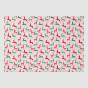 Papel De Seda Navidades verdes rojos Patrón de renos rosado