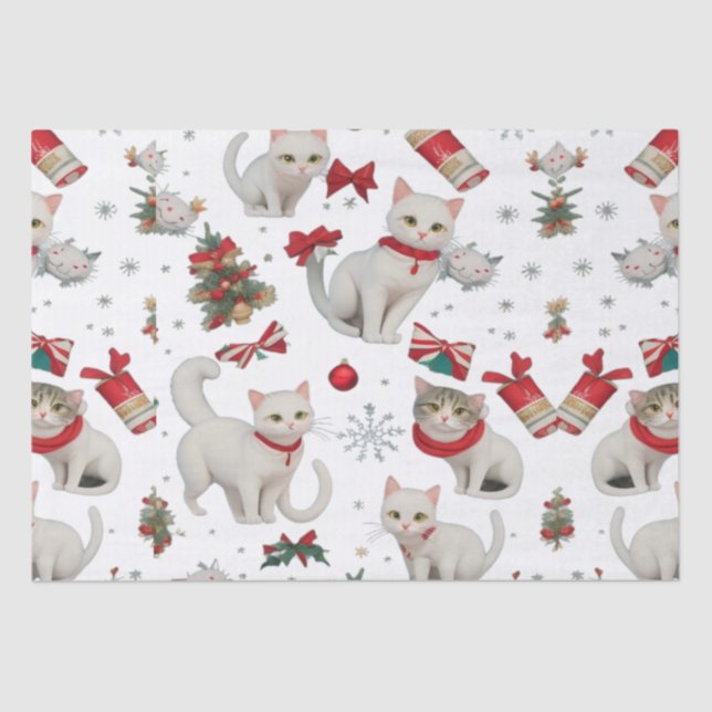 Papel De Seda Navidades Vibes Patrón transparente de gatos (Anverso)