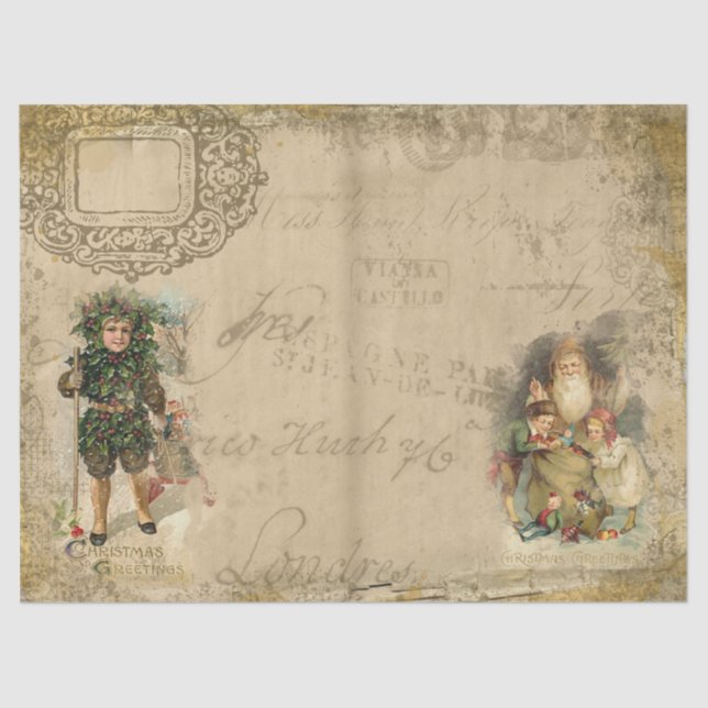Papel De Seda Navidades victorianos Santa y Niños (Anverso)